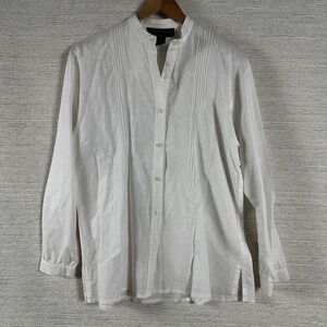 BRITISH KHAKI Women's Vintage 100% White Linen Button Shirt Embroidered Small